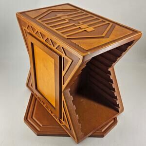 Vintage Y2K wood Rotating CD Tower Desktop Storage Organizer picture frame